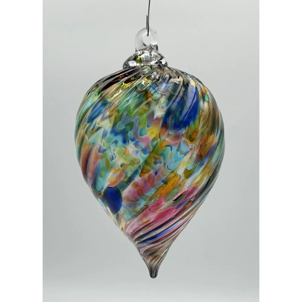 Art Glass Tear Drop Shaped Watercolor Optic Swirl Ornament 5” Sun Catcher